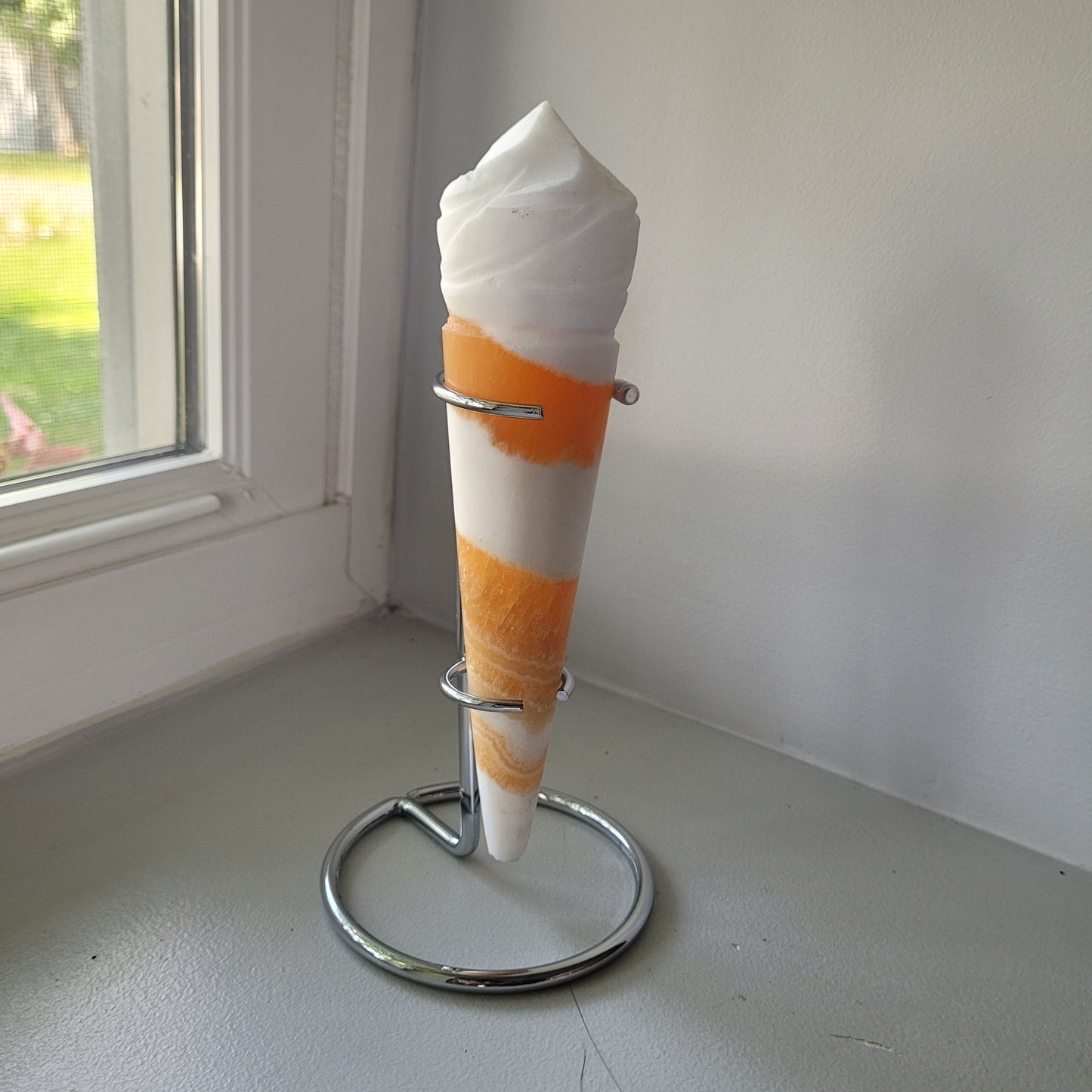Orange Calcite Ice Cream Cone with Stand