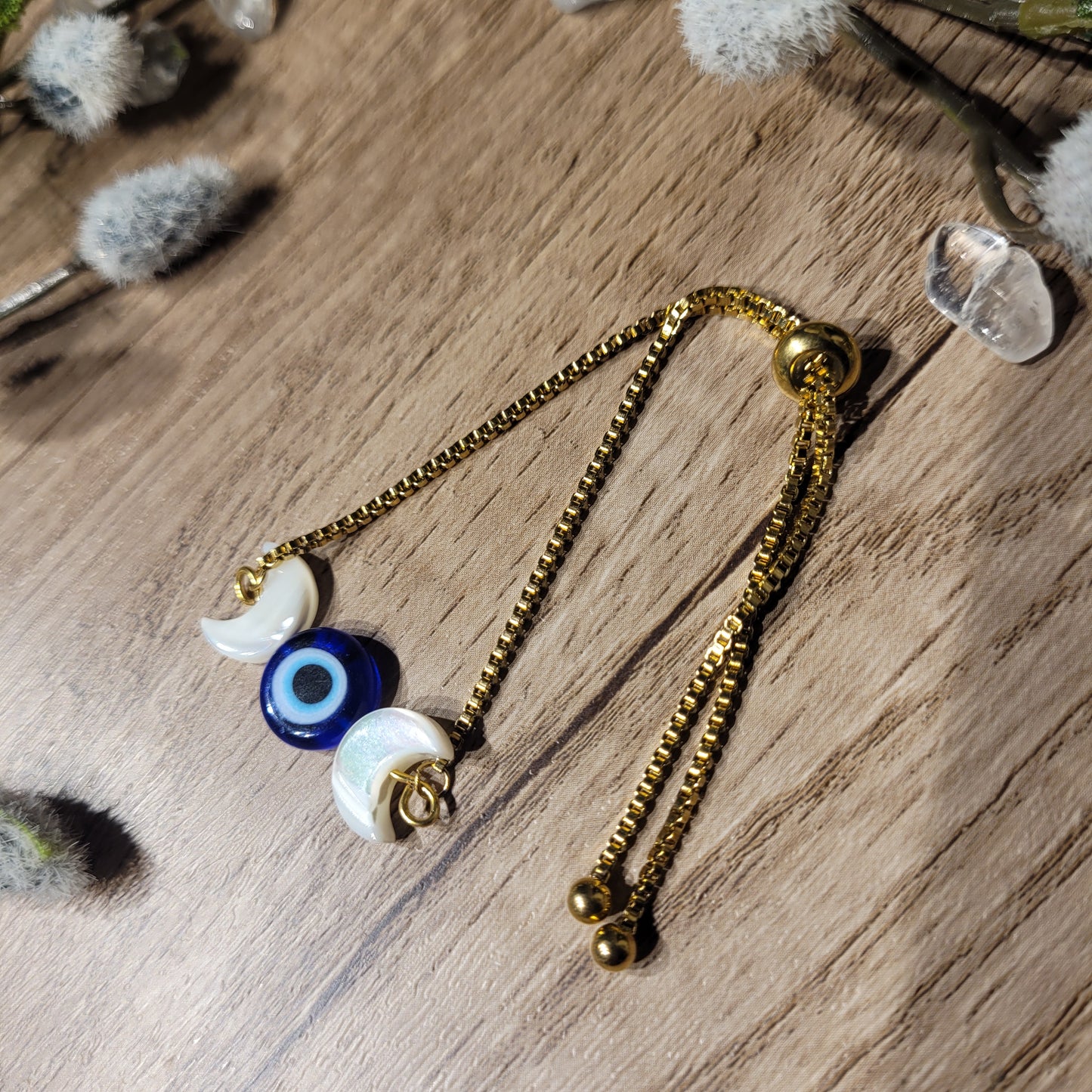 Evil Eye Mother of Pearl Moon Bracelet