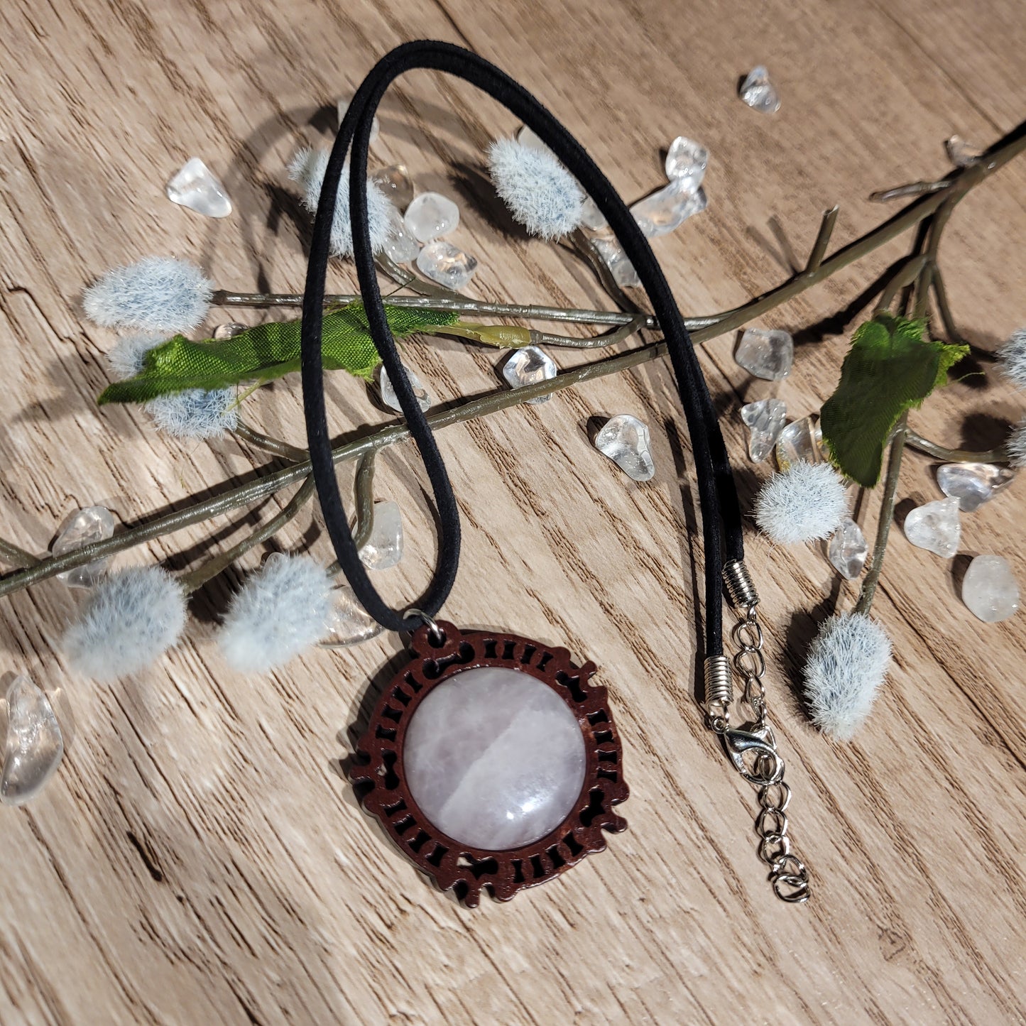 Rose Quartz Wood Necklace