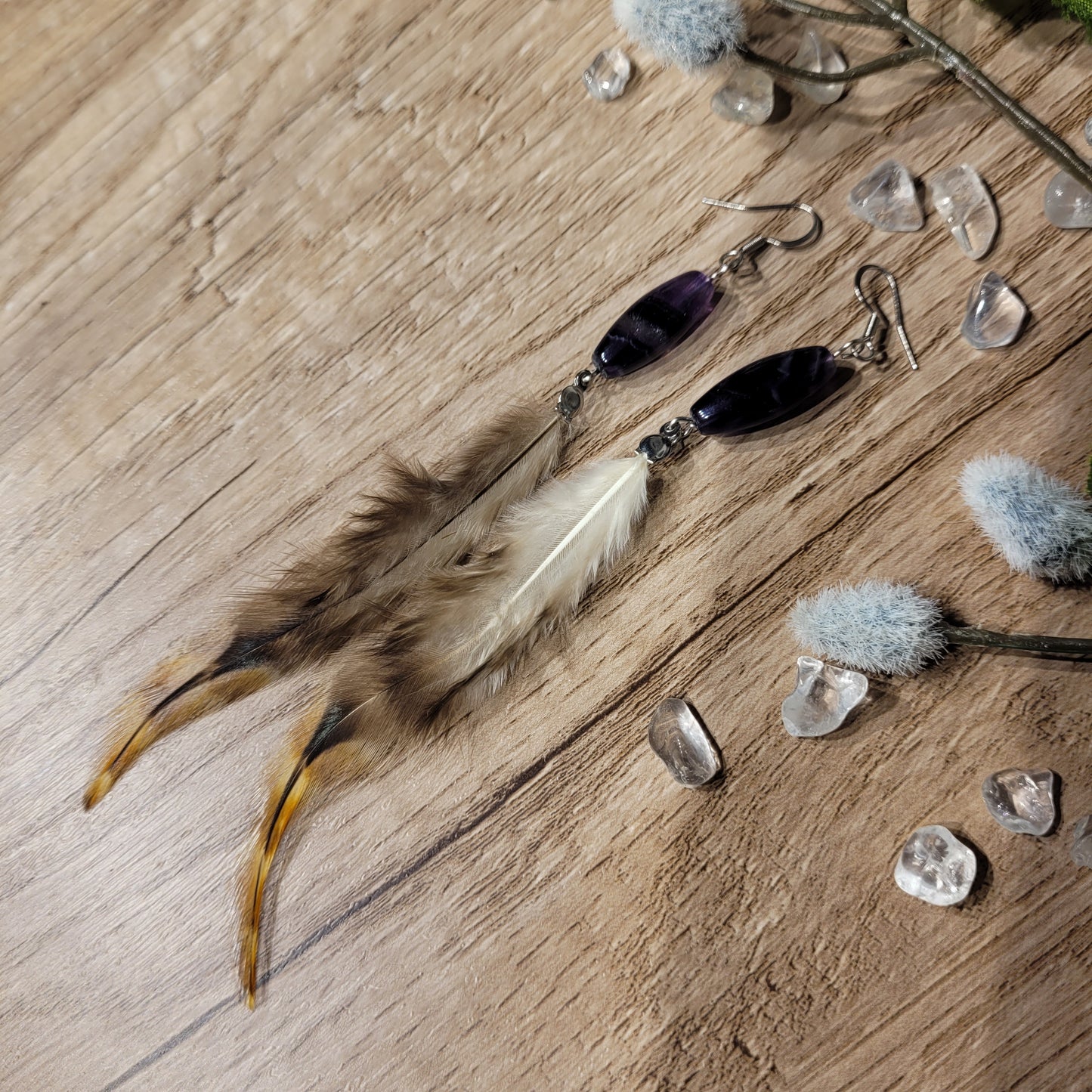 Rainbow Fluorite Feather Earrings