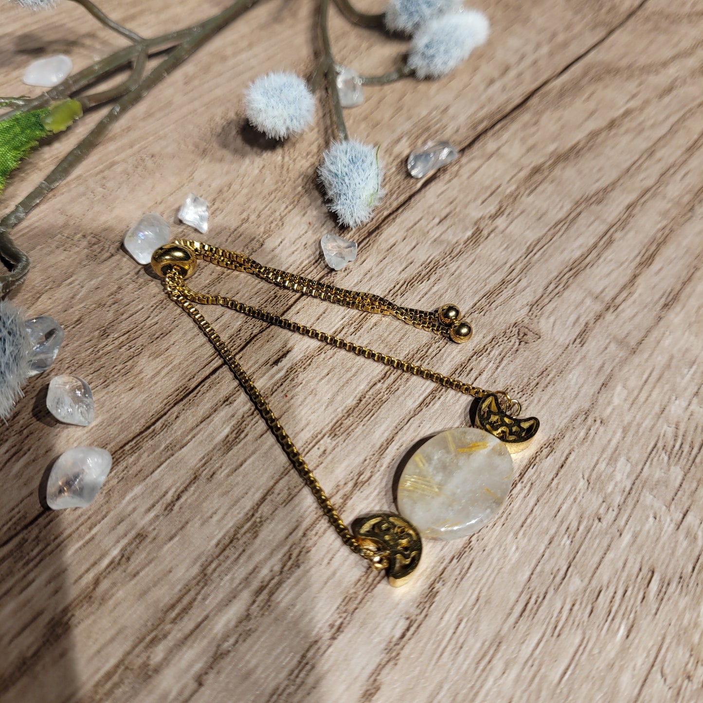 Gold Rutile Quartz moon Bracelet