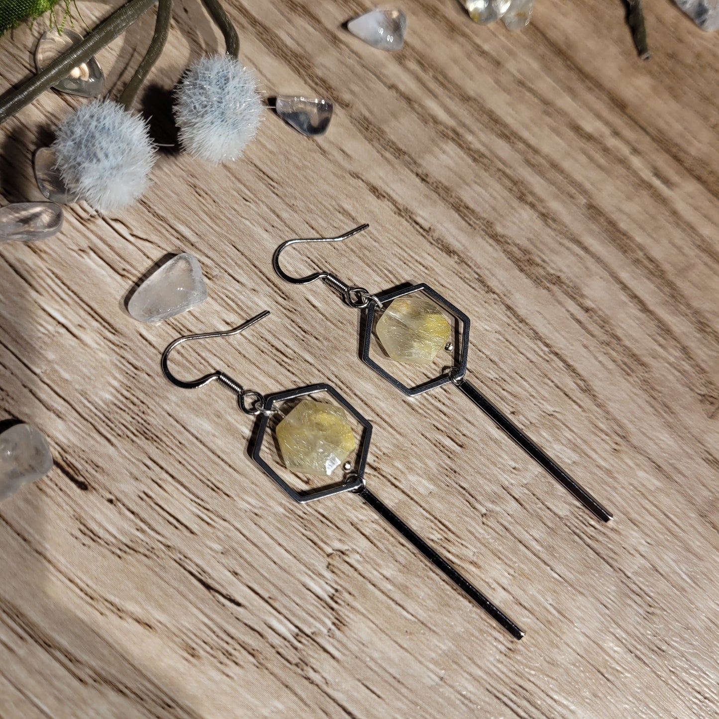 Gold Rutile Quartz Earrings