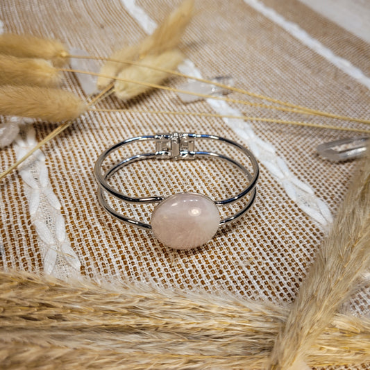 rose quartz crystal stainless steel bangle bracelet